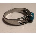 Genuine Turquoise Sterling Silver Ring (W.H. 925) – Filigree Scroll Band – Size Photo 2