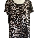 Chico's Chico’s Animal Print Brown White Blouse 2 L Large Photo 0