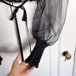 For Love & Lemons • Gabrielle Top peasant ruffle puff sleeve black sheer blouse Photo 9