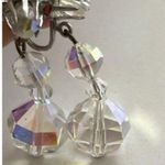 Vintage Clear Aurora Borealis Faceted AB Crystal Beaded Dangle Earrings Quality Silver Photo 9