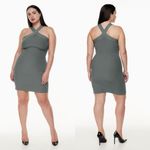 Aritzia Babaton Daze Grey Sculpt Knit Ribbed Criss Cross Halter Mini Dress Photo 1