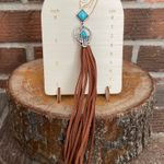 Faux Leather Fringe Earrings with Saguaro Cactus & Turquoise Brown Photo 1