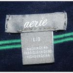 Aerie  Ladies L Knit Top Navy Blue & Green Striped V-Neck Stretch Viscose Popover Photo 5
