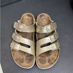 Birkenstock  Betula Sandals Gold Three Strap Slides Leather‎ Size 37 US 6 Photo 2