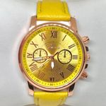 Geneva women rose gold tone 40mm watch yellow dial leather band running Photo 0