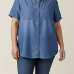 LL Bean Medium Wash Button Up Short Sleeve Denim Shirt Size 3X Pockets Blue Photo 0