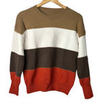 Fall Colorblock‎ Striped Sweater Brown White Orange Knit Women Size Small Photo 0