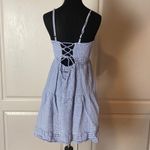 BLUE MINI STRIPE NAUTICAL LACE UP BACK TIERED CAMI DRESS Size M Photo 1