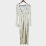 Tori Praver  Cream Metallic Stripe Long Sleeve Maxi Swim Cover Up Photo 2