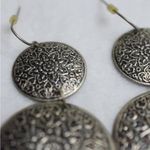 Vintage Floral Silver Tone Dangle Drop Fish Hook Earrings Like New Photo 2