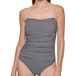 DKNY NWT Womens One Piece Swimsuit Black White Strapless Option Built In Bra XXL Photo 4