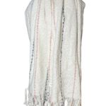 Super soft oversized fringe stripe down scarf White Photo 3