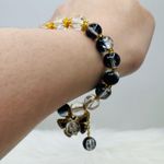 Gradient Black Beaded w/ Sparkly Bow Charm Bracelet Photo 3