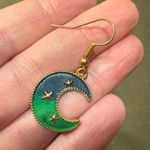 Moon Celestial Dangling Earrings Green Blue Gold Tone Photo 4