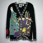 Vintage‎ Storybook Knits Christmas Cardigan Sweater Black Photo 5