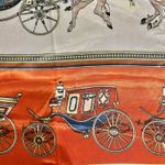 VINTAGE EQUESTRIAN horse and carriage orange silky SCARF 35’/35’ inches Photo 6