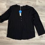 Cupshe NWT Black Woven RoundNeck Half-button Placket Long Sleeve Pull Over Shirt Photo 3