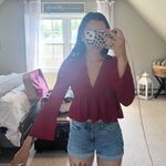 SheIn V Neck Raspberry Long Sleeve Top Photo 2