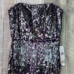 Jump Apparel Size 3/4 Plum Silver Black Sequined Sleeveless Strapless Mi… Photo 2