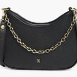 Small HOBO Black Leather Shoulder Bag with Gold Chain Photo 0