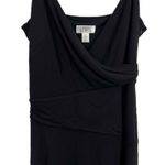 Loft  Black Midi Sleeveless Draped Surplice Neckline Asymmetrical Dress Size 8 Photo 1