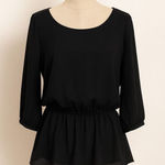 Forever 21  Black Fit & Flare Blouse | Size M | Lightweight Peplum Top Photo 0