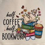Canvas book tote reusable bookworm coffee addict NEW handmade gift Photo 1