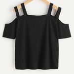 SheIn Double Strap Open Shoulder Black Shirt Photo 0