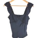 Antonio Melani  Black Lace Trim Silk Baby Doll Ruffle Strap Tank Top Size 8 Y2K Photo 0