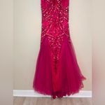 Sherri Hill Deep Raspberry Pink Beaded Tulle Skirt Mermaid Gown- Dress 2 Photo 7
