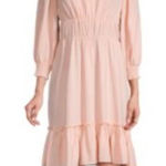 Calvin Klein Pink Long Sleeve V Neck Midi Dress Ruffle Hem Casual Photo 0