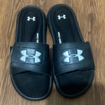 Under Armour  Women’s Size 10 Black With White Logo Slide Sandals. Photo 0