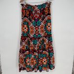 Josie‎ Natori Tiered Maxi Skirt Womens XS Multicolor Aztec Floral Lined Smocked Photo 6