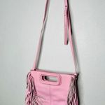 Maje Light Pink Smooth Leather Tassel Trimmed Magnetic Closure Clutch Bag Purse Photo 4