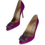 Manolo Blahnik Hangisi Fuchsia Satin Jewel Buckle Pumps Photo 0