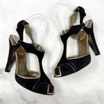 Valentino Garavani  Vintage Suede T Strap Side Cut Out Sandal Heel Black Y2K 37.5 Photo 0