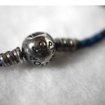 Pandora  Blue Woven Leather Double Loop Band Sterling Silver Charm Bracelet Photo 2