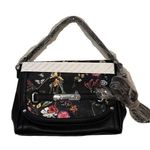 Magnolia and Vine Versa Collection Bag. Size Medium Black Leather flowers Magnet Photo 0