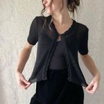 Sag Harbor Vintage 90s Crochet Black  Petites Short Sleeve Single Button Cardigan Photo 3
