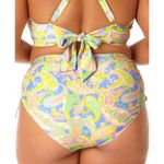 California Sunshine  Cinched Swim Bikini Bottom High Waisted Paisley Colorful 3X Photo 1