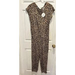Anrabess Jumpsuit Sleeveless Animal‎ Print Stretch Pockets Drawstring Large NWT Black Photo 1