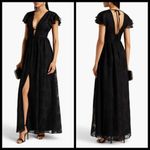 Aidan Mattox 💕💕 Plunging V-Neck Flutter Sleeve Gown Black Burnout Floral 8 NWT Photo 4