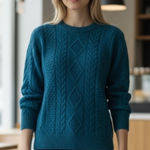 Lake Harmony Rowing Club Blue Cotton Cable Knit Sweater Medium Vintage Made USA Photo 0