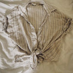 Japna Collar Stripe Short Sleeve Blouse  Photo 0