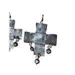 Antique Sterling Silver Hammered Cross Earrings w/Native Dangling Pearls Earring Silver Photo 2