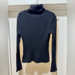 Caslon Black Ribbed Turtleneck Waffle Hem Sweater Size MP Photo 5