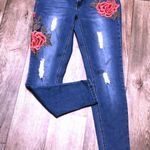 Boom Boom Jeans Embellished Embroidered Distressed Denim Skinnies Jeans Photo 0