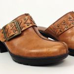 Vintage Embellished Leather Clogs in Brown | Size 6 Tan Photo 6