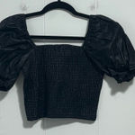 Vestique ‎ Black Puff Sleeve faux leather cropped smock Blouse medium Photo 0