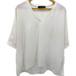 fab'rik  White Textured V-Neck Oversized Blouse Top High‎ Low Hem Boxy Dolman L Photo 0